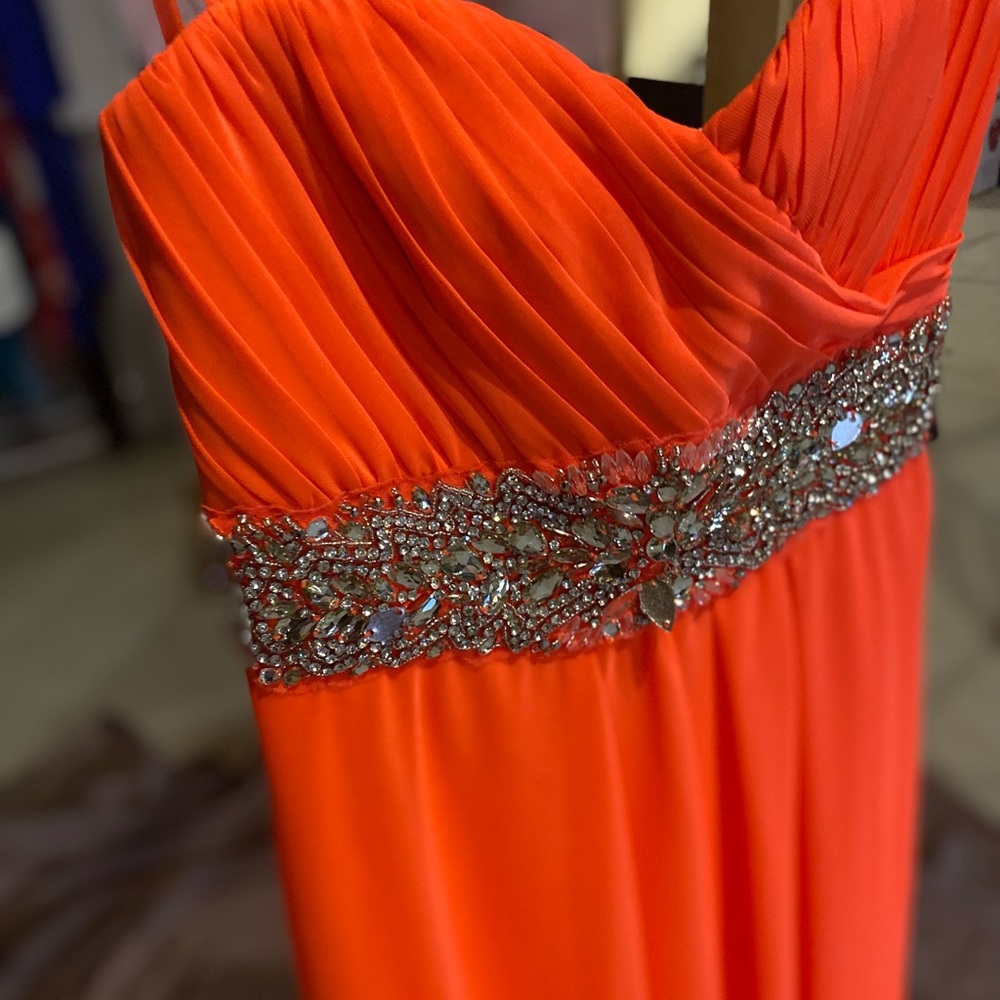 Coral strapless prom dress